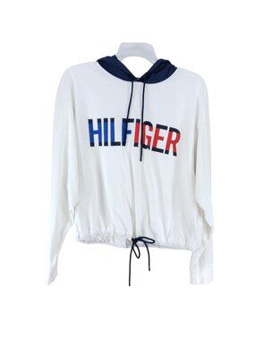 Tommy Hilfiger Womens Size Small Crop Pullover White Drawstring Waist